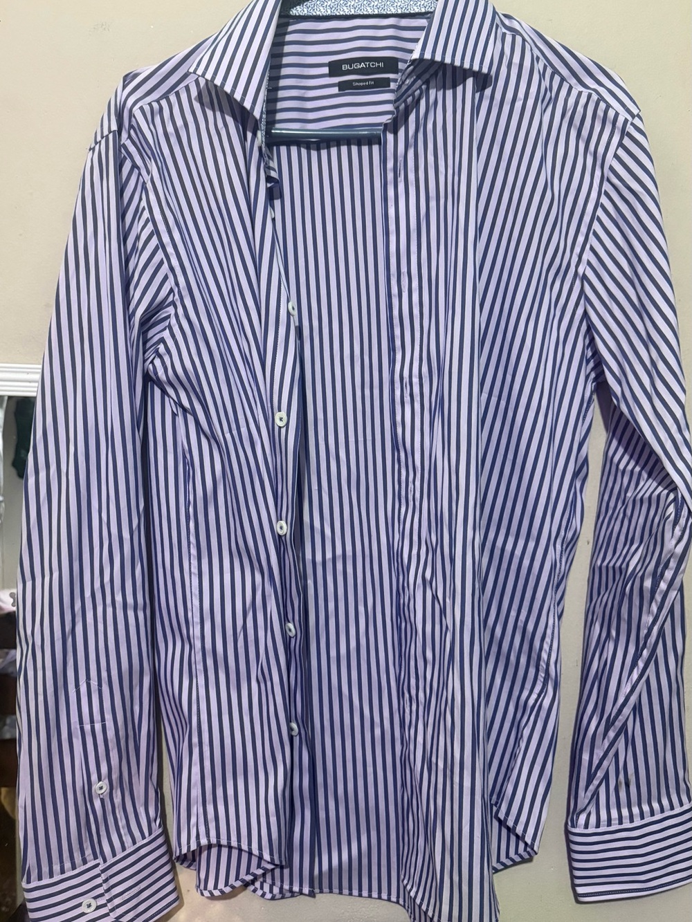 Bugatchi Lavender & Navy Striped Shaped-Fit Shirt